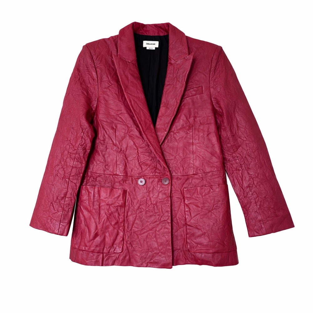 Zadig & Voltaire Visko Cuir Froissé Crinkled Lambskin Leather Blazer Jacket NWT